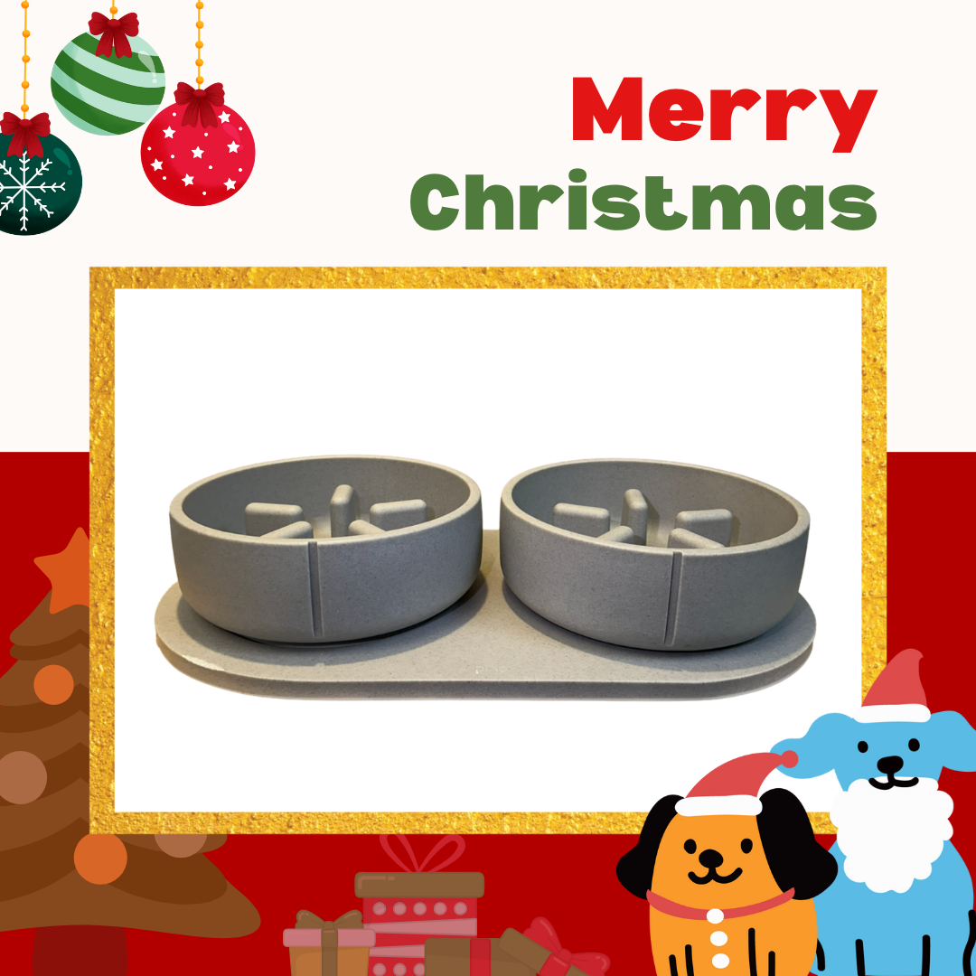 PINO聖誕組合|雙慢食碗+托盤(海豚灰L)