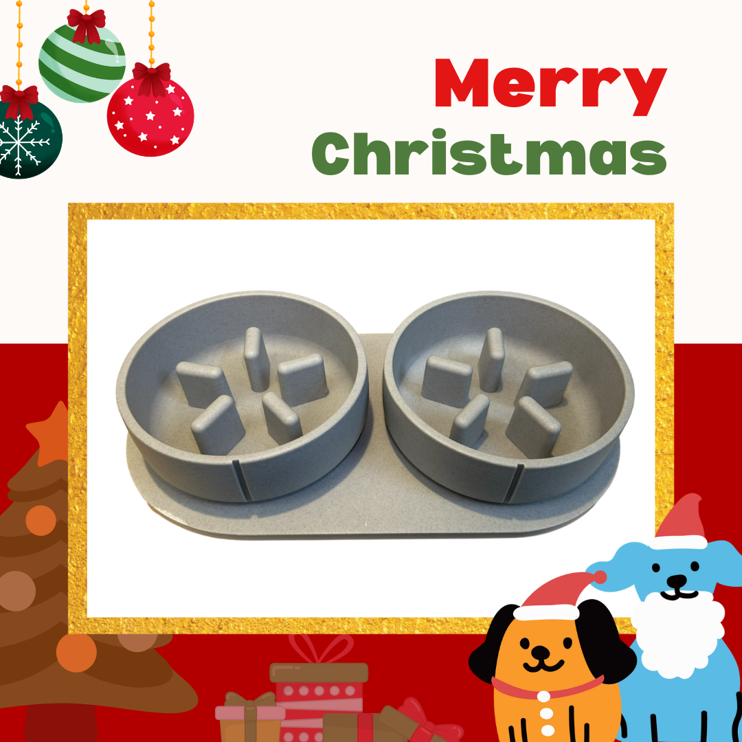 PINO聖誕組合|雙慢食碗+托盤(海豚灰L)