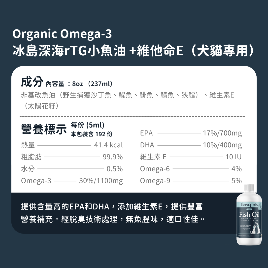 Omega-3 冰島深海rTG小魚油 +維他命E (犬貓專用)