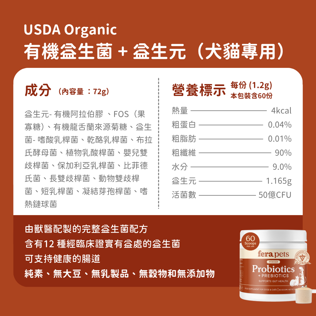 USDA Organic 有機益生菌+益生元 (犬貓專用)