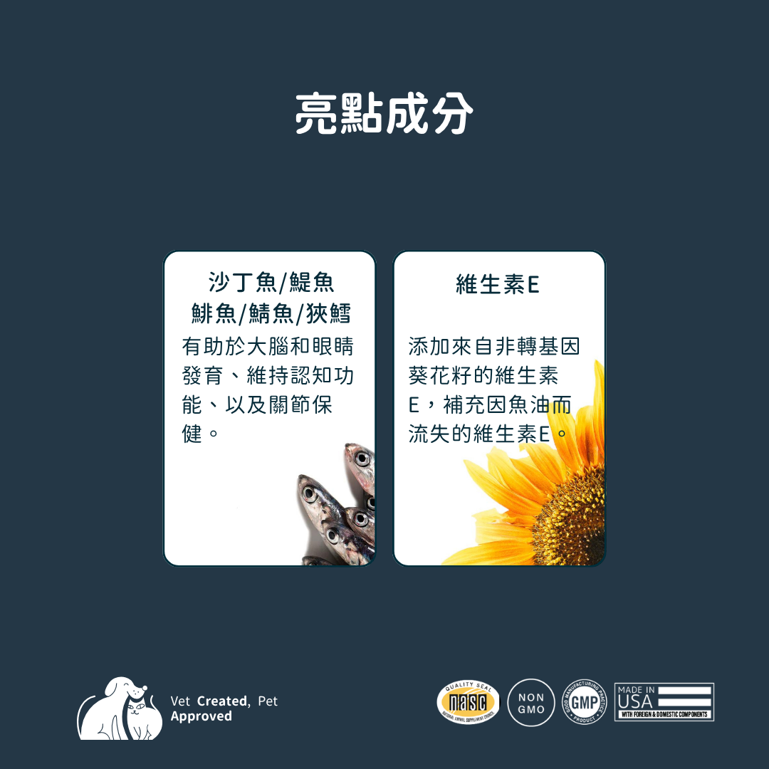 Omega-3 冰島深海rTG小魚油 +維他命E (犬貓專用)