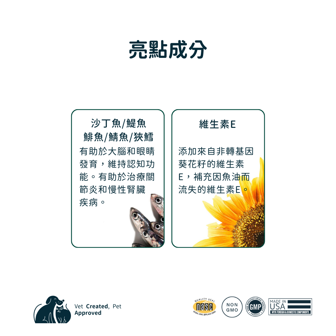 Omega-3 冰島深海rTG小魚油 +維他命E (犬貓專用)