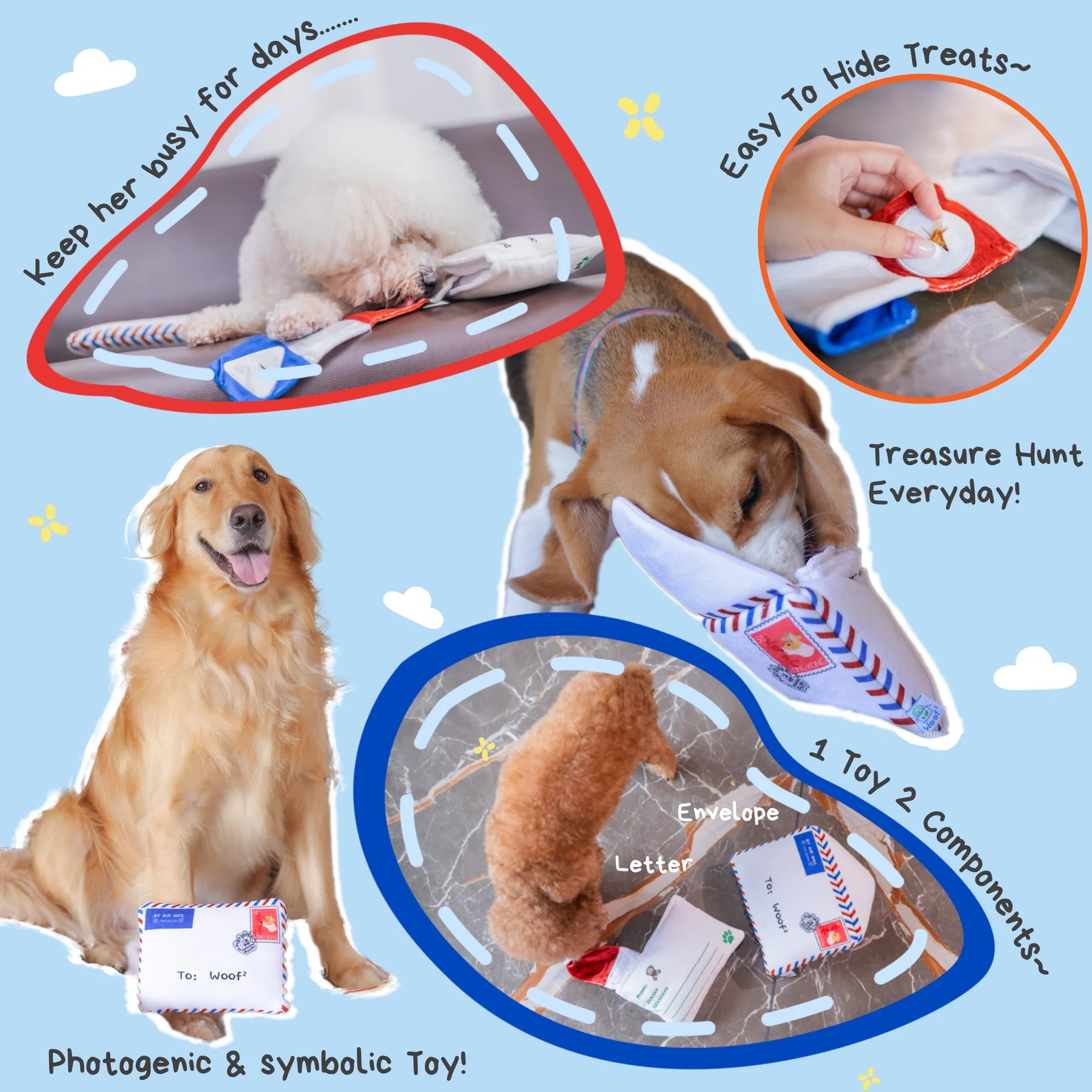 Woof² 香港空郵信件藏食毛絨寵物玩具