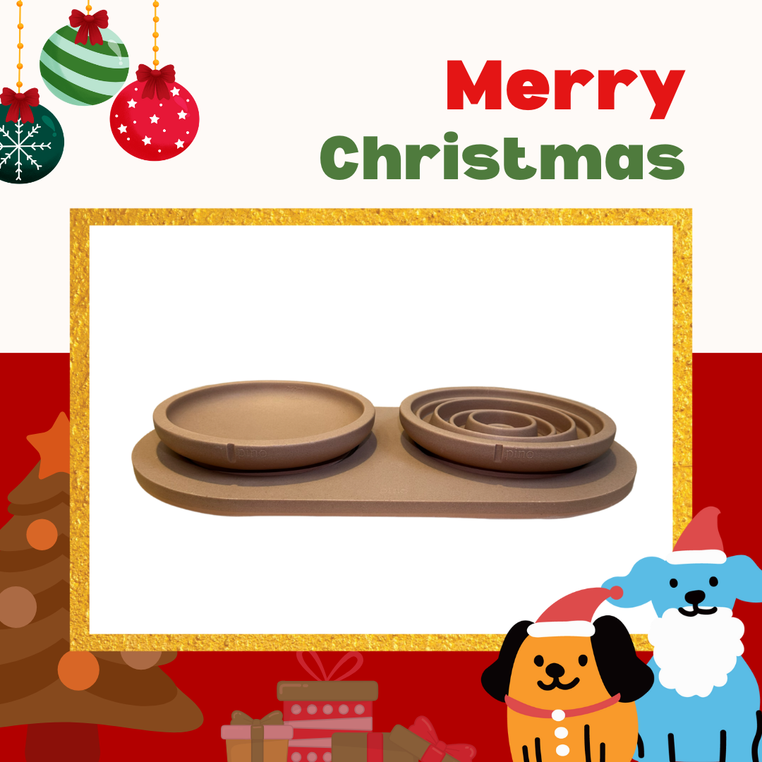 PINO聖誕組合｜質感淺盤＋螺旋慢食盤＋托盤（狐紅)
