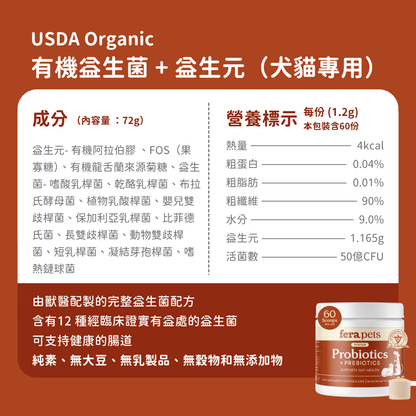 USDA Organic 有機益生菌＋益生元 （犬貓專用）