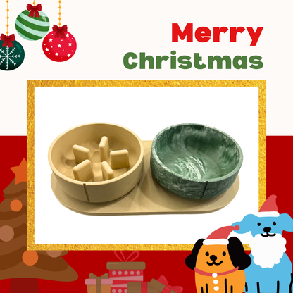 PINO聖誕組合｜主食碗＋慢食碗＋托盤（駝棕&amp;鴨綠L)