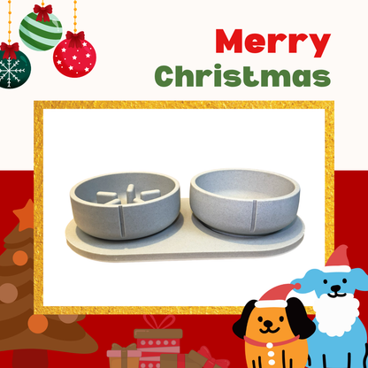 PINO聖誕組合｜主食碗＋慢食碗＋托盤（海豚灰M)