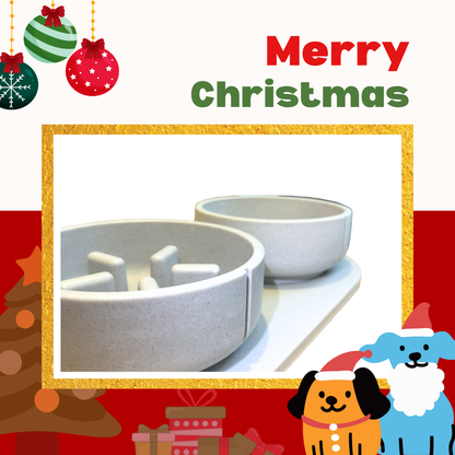 PINO聖誕組合｜主食碗＋慢食碗＋托盤（海豚灰M)