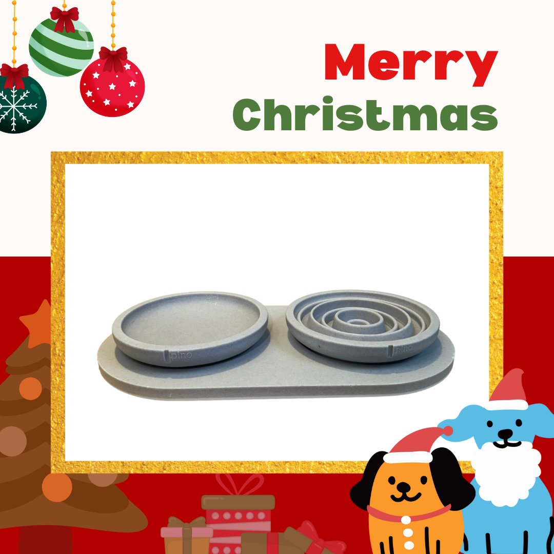 PINO聖誕組合｜質感淺盤＋螺旋慢食盤＋托盤（海豚灰)