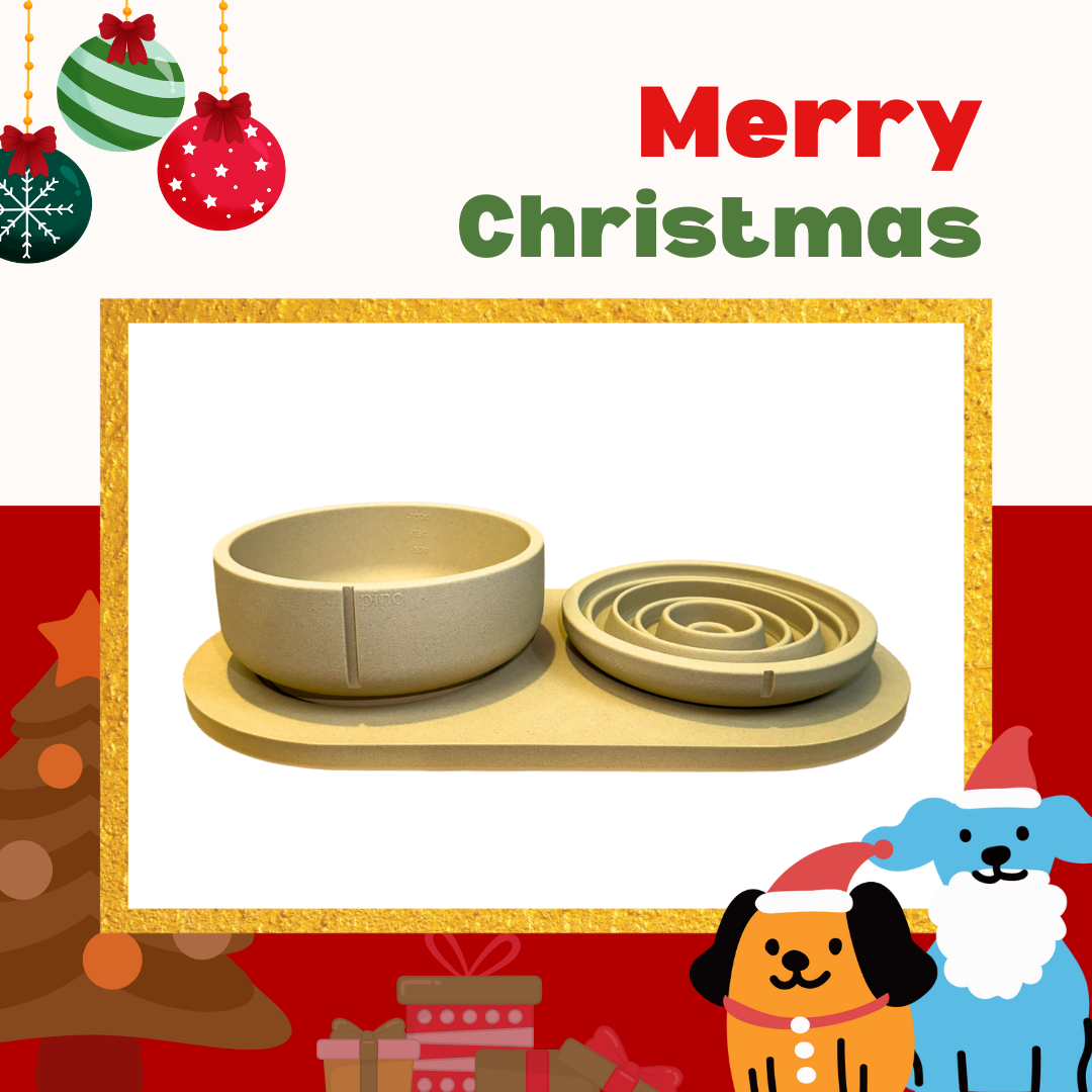 PINO聖誕組合｜主食碗＋螺旋慢食盤＋托盤（駝棕M)