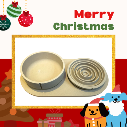 PINO聖誕組合｜主食碗＋螺旋慢食盤＋托盤（駝棕M)