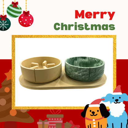 PINO聖誕組合｜主食碗＋慢食碗＋托盤（駝棕&amp;鴨綠L)
