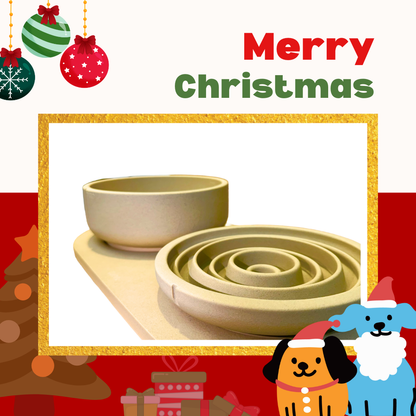 PINO聖誕組合｜主食碗＋螺旋慢食盤＋托盤（駝棕M)