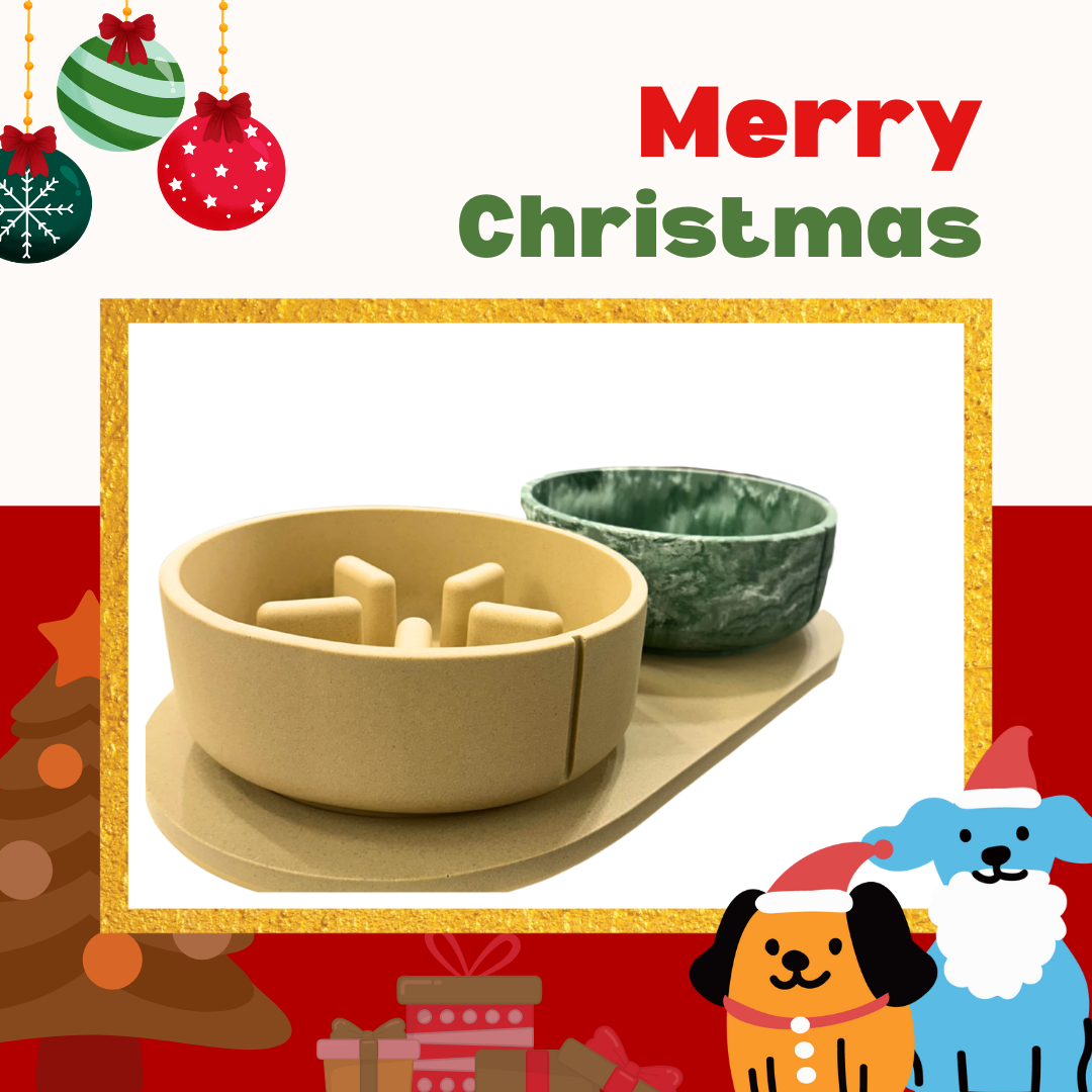 PINO聖誕組合｜主食碗＋慢食碗＋托盤（駝棕&amp;鴨綠L)