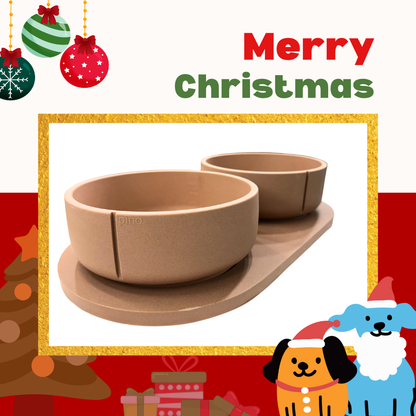 PINO聖誕組合｜雙主食碗＋托盤（狐紅 L)